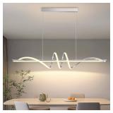 LannlKer Modern Pendant Light Kitchen Island 47in Dimmable Hanging Lamp 3000k-6000K Adjustable Warm/Nautral/White with Remote Control, Kitchen Island Lighting Chrome Silver - Retail $130