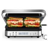CATTLEMAN CUISINE Panini Press Grill Sandwich Maker with Removable Plates, 1600W, 5 in 1 Smokeless Indoor Grill & Griddle with Meat Thermometer, Electric Contact Grills for Kitchen, Stainless Steel Re
