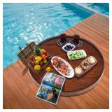 Extra Large Round Solid Wood Serving Tray, Classic Tea Coffee Table Wooden Decorative Ottoman Tray Server for Breakfast in Bed Snack Food Kitchen Party Bar, Raised Edge (27.6inch/70cm) Walnut Retail- 