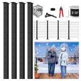 Zylorix 42\" 12ft-16ft T304 Stainless Steel Swage Cable Railing Post Kit(Flexible DIY 1+1) - 4 Level Drilled Posts, Sufficient 213ft 1/8\" Cable, Terminals, and Grommet with Cutter(No Handrail) for De
