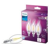 PHILIPS LED 40W BA11 E12 Base 3-Pack Ultra Definition Daylight (5000K) 300 Lumen (3.5W = 40W) Dimmable Clear Flicker-Free Candelabra Light Bulbs