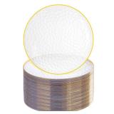 Rubtlamp 100 Pcs Clear Gold Plastic Plates, Hammered Party Plates, Clear Disposable Dessert Plates,Clear Gold Plates 7 Inch, Heavy duty Gold Plastic Dessert Plates Disposable For All Occasions, Retail