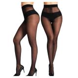 SUREPOCH Sheer Tights for Women 2 Pairs 20D Control Top Pantyhose with Reinforced Toes