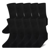 Velice Unisex Little Kids Youth Boys Girls Socks Soft Cotton Dress School Uniform Seamless Black White Crew Sock 10 Pairs(10 Pairs Black,6-8 Years)