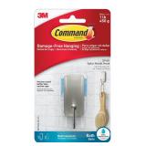 Command Small Bath Hook, Holds up to 1 lb, 1 Satin Nickel Shower Hook with 2 Water Resistant Strips, Damage-Free Bathroom Organization
