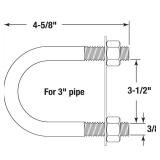 Prime-Line 9072026 U-Bolts, Round Bend, 3/8 In.-16 X 3-1/2 In. X 4-5/8 In. - for 3 In. Pipe (10 Pack), Zinc