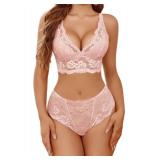 Avidlove Lingerie Set for Women Sexy Langeray Outfits Matching Bra and Lace Thongs Sets Pink S