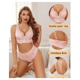 Avidlove Lingerie Set for Women Sexy Langeray Outfits Matching Bra and Lace Thongs Sets Pink S