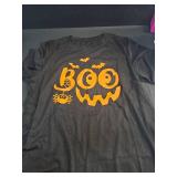 Holiday T Shirts for Women Novelty Bat Boo Graphic Print Halloween Wear T Shirts Fall Comfy Short Sleeve Halloween Night Tee Tops(Black L)