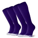 FITRELL 2 Pack Baseball Soccer Softball Socks for Kids Youth Men & Women Over-the-Calf Knee High Socks Sports Tube, nfl, Purple, Medium