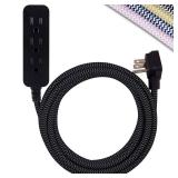 Cordinate 3 Outlet Power Strip Indoor Extension Cord 16 Gauge 10 Ft 3 Prong Braided Extension Cords Flat Extension Cord ETL Listed Black 42024