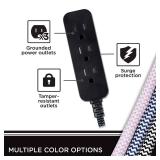 Cordinate 3 Outlet Power Strip Indoor Extension Cord 16 Gauge 10 Ft 3 Prong Braided Extension Cords Flat Extension Cord ETL Listed Black 42024