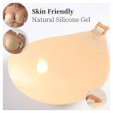 Invisible Adhesive Push-Up Bra Sticky Strapless Bra with Clear Halter Neck Strap for Backless Dresses/Tops(D413-Beige-E New