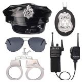Beelittle Role Play Kit - Police Hat, Handcuffs, Walkie Talkies, Policeman Badge, Sunglasses, Costume Accessories for Cop, Swat, FBI, Halloween Party Dress Up (C)