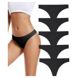 Black No Show Underwear Thongs for Women,Seamless Ladies Thong,Invisible No Line Breathable Comfortable Panties,Soft Gym Workout Undies Underpants for Woman, Athletic Running Wide Gusset Tangas,5-Pack