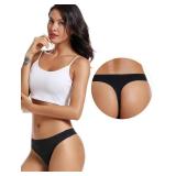 Black No Show Underwear Thongs for Women,Seamless Ladies Thong,Invisible No Line Breathable Comfortable Panties,Soft Gym Workout Undies Underpants for Woman, Athletic Running Wide Gusset Tangas,5-Pack