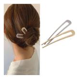 Xansema 2Pcs Metal French Hair Pins for Women Girls, Fashion U-Shaped Hair Forks Vintage Hair Sticks Hairstyle Accessories for Buns, Long and Thick Hair (Gold Silver)