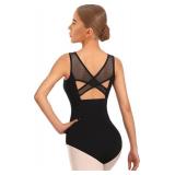 WYHDY Women Ballet Mesh Dance Leotard Tank Top Crisscross Hollow Back Dancewear(23601-06-M)