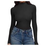 REORIA Womens Turtleneck Tops Slim Basic Mock Neck Long Sleeve Shirts 2025 Winter Layering Outfits Black X-Large