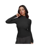 REORIA Womens Turtleneck Tops Slim Basic Mock Neck Long Sleeve Shirts 2025 Winter Layering Outfits Black X-Large
