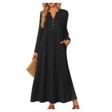 ZESICA Fall Long Sleeve Comfortable Loose Maxi Dresses for Women 2026 Elegant Classy Winter Wedding Guest Dress,Black,Medium