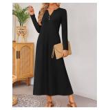ZESICA Fall Long Sleeve Comfortable Loose Maxi Dresses for Women 2026 Elegant Classy Winter Wedding Guest Dress,Black,Medium