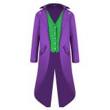 Boys Medieval Tailcoat Jacket Halloween Costumes, Gothic Steampunk Vintage Victorian Frock High Collar Uniform Coat (Purple,XL)