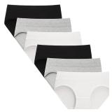 INNERSY Teen Girls Underwear Cotton Stretch Briefs Comfy Mid Rise Panties 6 Pack (12-14 Years, 2 Black/2 White/2 Grey)