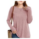 Girls Long Sleeve Shirts Cute Crew Neck Tshirts Kids Fall Back to School Tops Soft Clothes Size 10-12 Pink