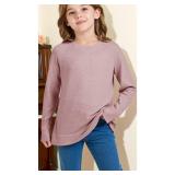 Girls Long Sleeve Shirts Cute Crew Neck Tshirts Kids Fall Back to School Tops Soft Clothes Size 10-12 Pink