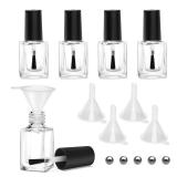 AHIER Empty Nail Polish Clear Bottles with Brush Cap Funnel and Mixing Ball (15ml 5p)