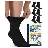 Pembrook Bamboo Viscose Diabetic Socks for Women & Men - 6 Pairs Ankle Diabetic Socks for Men 9-12 for Swollen Feet & Neuropathy | Moisture Wicking | Black