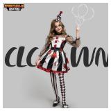 Spooktacular Creations Girls Clown Costume, Halloween Scary Clown Costume, Black and White Bloody Jester Dress for Girls Halloween Dress Up, Role Play, Cosplay Party-S