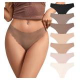 SHARICCA Womens Seamless Thongs No Show Underwear Soft Ribbed Invisible Panties Wave Edge Multi Pack,7P01,L