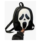 Wsgzmjseed Halloween Spooky Ghostface Backpack, PU Leather Ghost Bag with Adjustable Straps for Women-7.1 * 9.3 * 3.5in (Black)