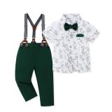 SANMIO Toddler Baby Boy Clothes Suit Gentleman Wedding Outfits, Formal Dress Shirt with Bowtie + Suspender Pants, 9-12 months