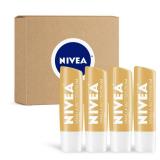 NIVEA Vanilla Buttercream Lip Care, Moisturizing Lip Balm with Shea Butter, Nourishing Oils and Vitamin C & E, 3-in-1 Moisture, Repair and Nourish, 0.17 Oz Stick, Pack of 4