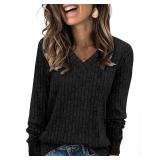 Sampeel Womens Fall Tops V Neck Long Sleeve Teacher Work T Shirts Office Sweaters to Wear with Leggings Loose Fit 2026 XL