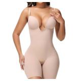 SHAPSHE Low Back Shapewear U Plunge Strapless Bodysuit for Women Tummy Control Built In Bra Thigh Slimmer Body Shaper Tan XS