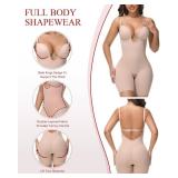 SHAPSHE Low Back Shapewear U Plunge Strapless Bodysuit for Women Tummy Control Built In Bra Thigh Slimmer Body Shaper Tan XS