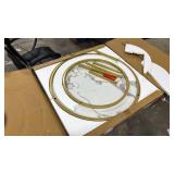 aboxoo Coffee Table Nesting White Set of 2 Side Set Golden Frame Circular Round and Marble Pattern Wooden Tables, Living Room Bedroom Apartment Modern Industrial Simple Nightstand - Retail: $0