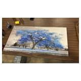 KREATIVE ARTS Canvas Prints Blue Tree Wall Art Painting Contemporary Black and White Fall Landscape Pictures Modern Giclee Stretched and Framed Artwork for Walls 20x40inch - Retail: $0