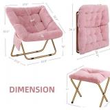 $90 Comfy Saucer Chair, Living Room Chair, Faux Fur Lounge Pink