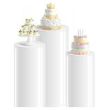 $123 White Cylinder Stands for Party, Round Pedestal Set of 3 Decor