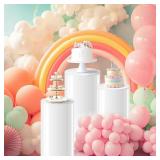 $123 White Cylinder Stands for Party, Round Pedestal Set of 3 Decor