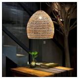 $93 Aeyee Bamboo Pendant Light Fixture Boho Rattan Lamp 13.7in W Beige