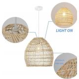 $93 Aeyee Bamboo Pendant Light Fixture Boho Rattan Lamp 13.7in W Beige