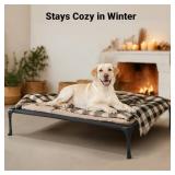 Veehoo Outdoor Elevated Dog Bed 42x30, No-Slip Mesh, Black