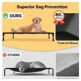Veehoo Outdoor Elevated Dog Bed 42x30, No-Slip Mesh, Black