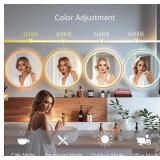 $130 24-Inch Wall-Mounted Round Bathroom Mirror with LED Lights, Gold